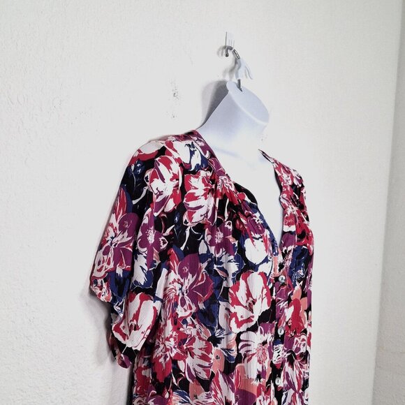 Roamans Floral Tunic Blouse Sz 18W Button Down Colorful Whimsigoth Boho Beach - Picture 4 of 14